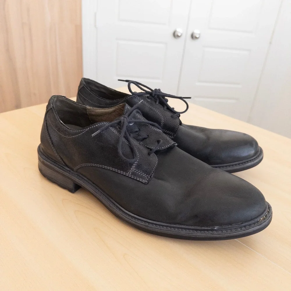 Josef Seibel Oxford Shoes EU 46 Black Leather Lace Up Euro Classic Derby Comfort